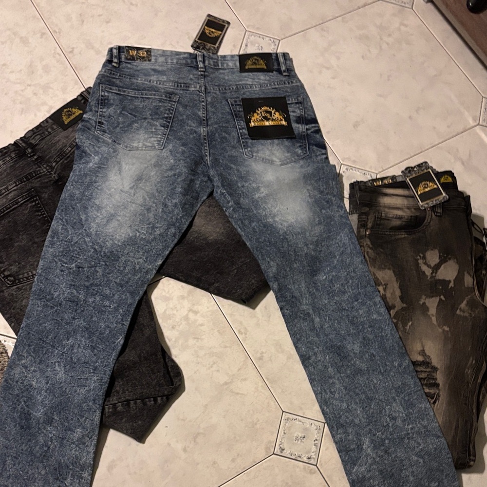 Men's Slim Fit Distressed Jeans - Black, Gray, Blue - Picture 9 of 9